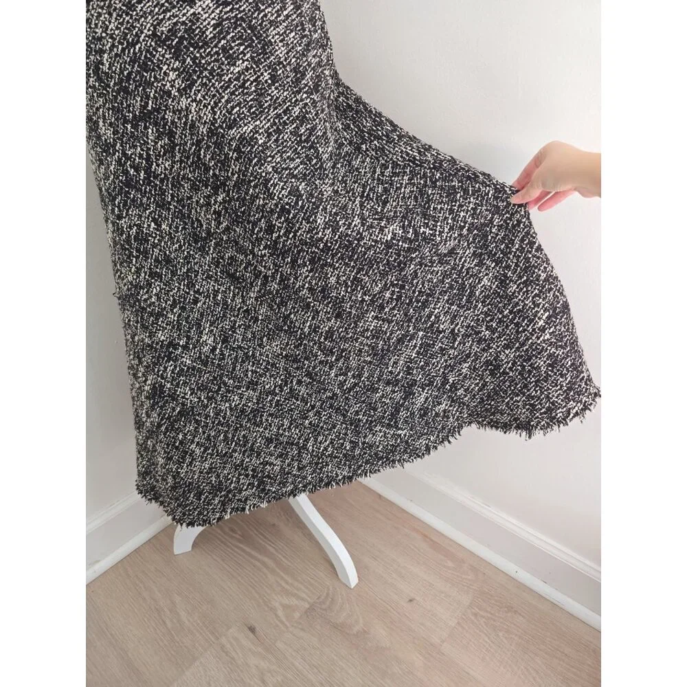 Jason Wu Tweed Cotton Blend Black White Full A-line Midi Knit Fringe Skirt 6 S - Picture 8 of 10